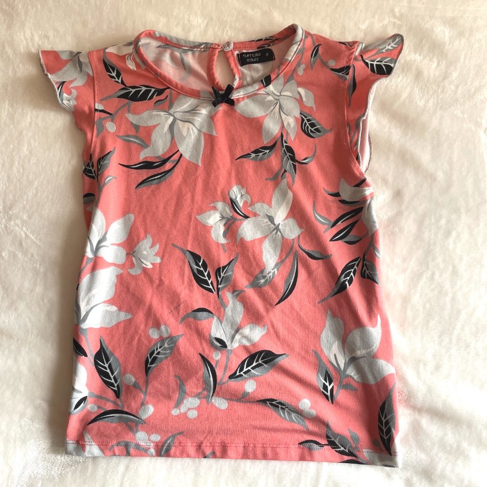 Girls Summer Top Blouse Floral Flutter sleeves size S Blush Pink